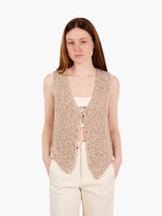 ALYSI - Gilet tricot con pailletes noce