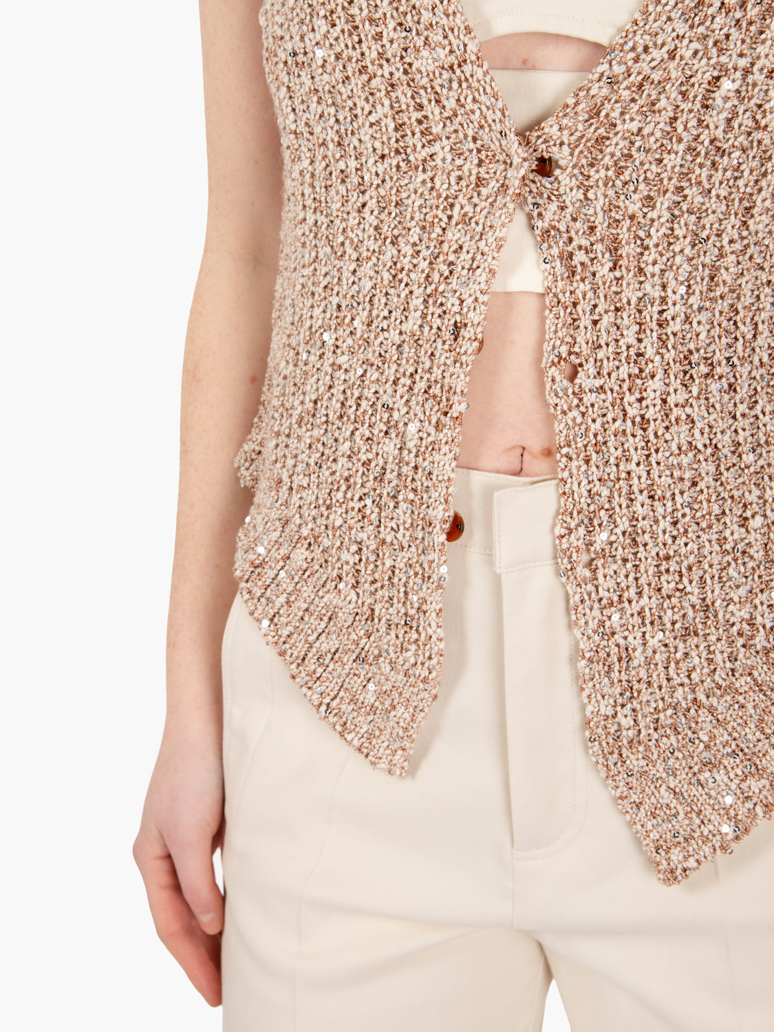 Gilet tricot con pailletes noce