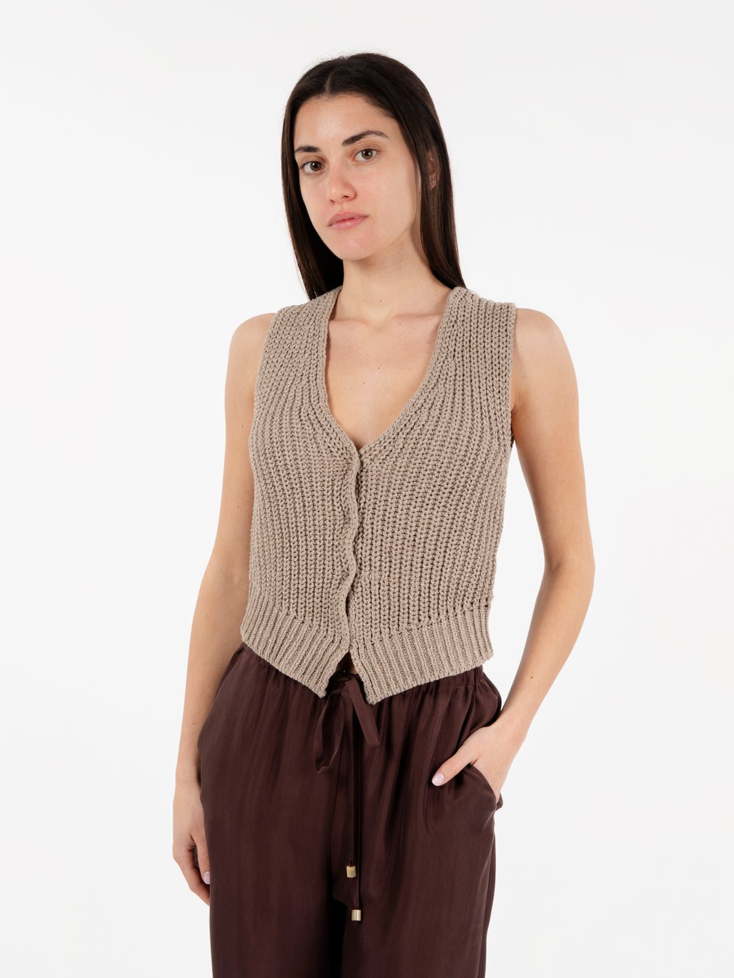 Gilet tricot fondo a punta cereale