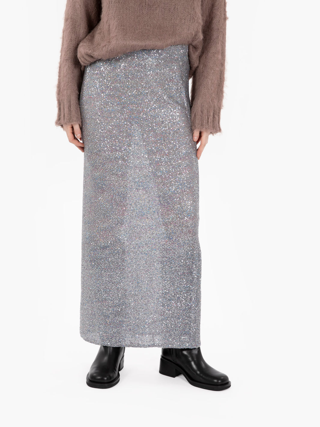 Gonna lunga con paillettes silver