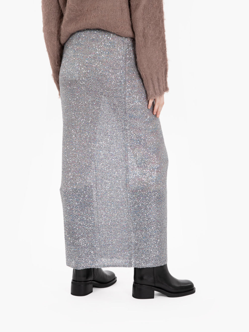 Gonna lunga con paillettes silver