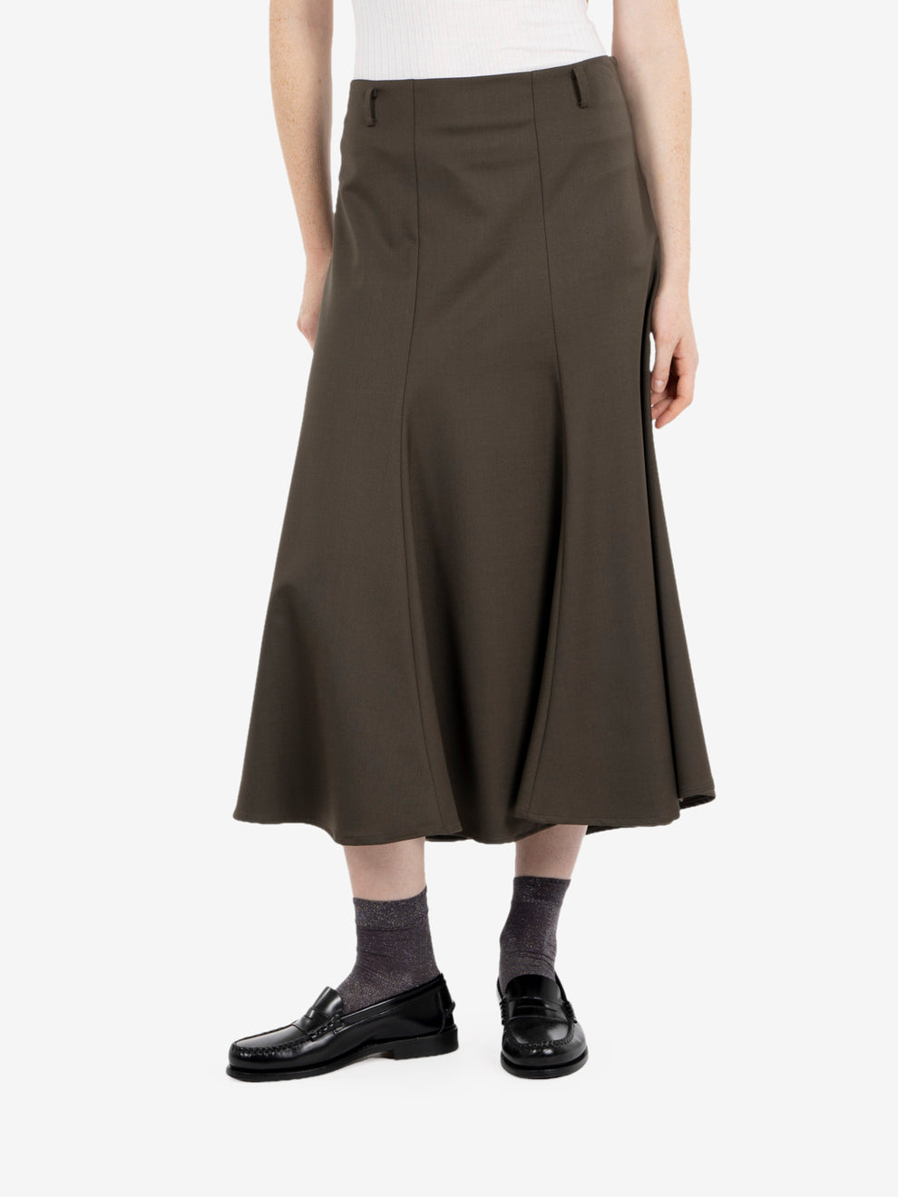 Forest green bias-cut midi skirt