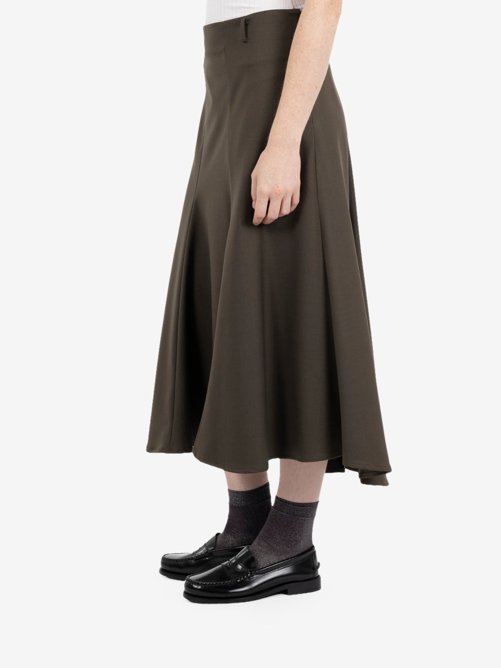Forest green bias-cut midi skirt