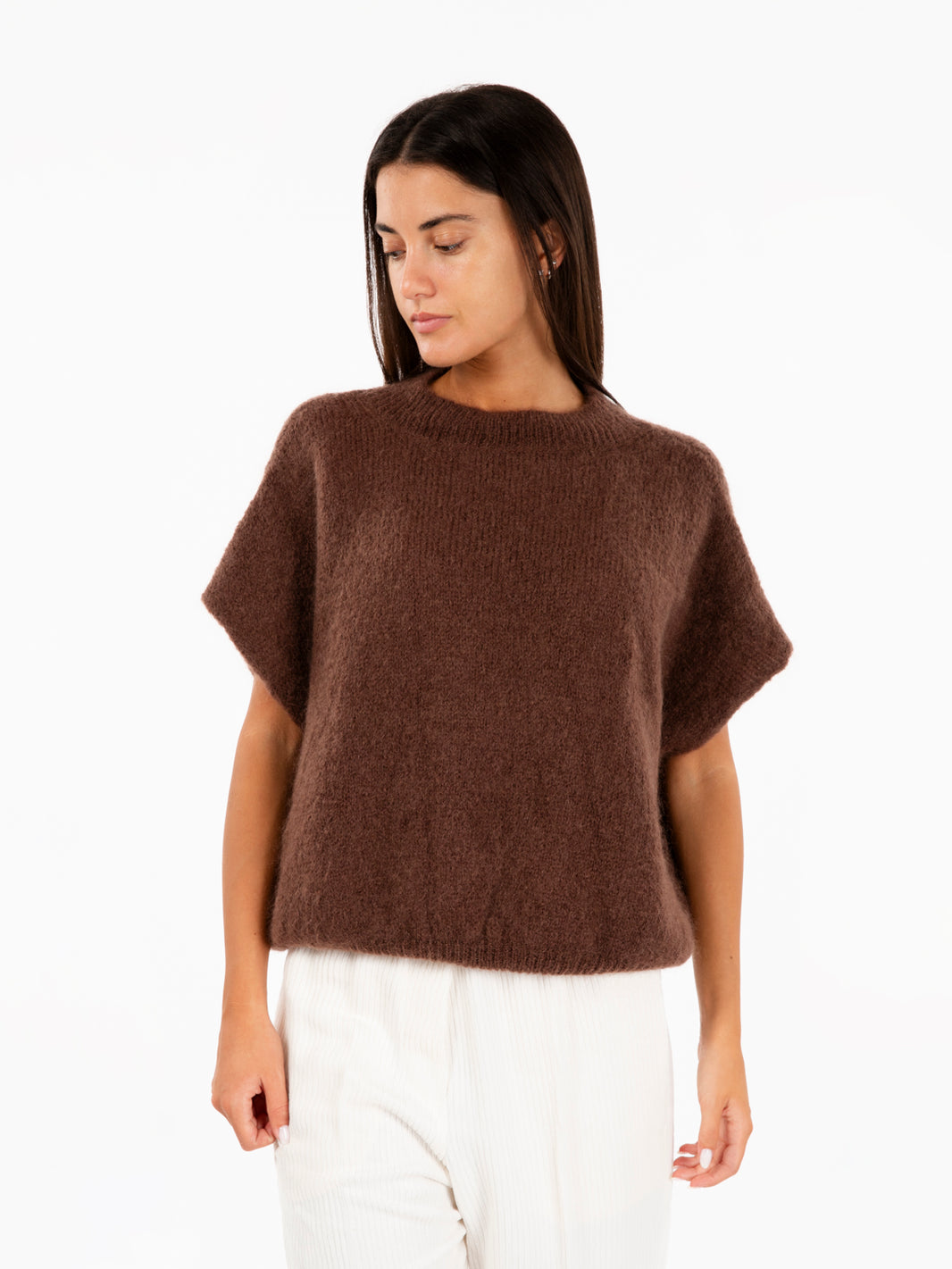 Maglia super mohair girocollo choco