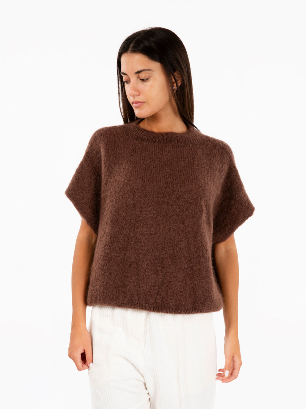 Maglia super mohair girocollo choco
