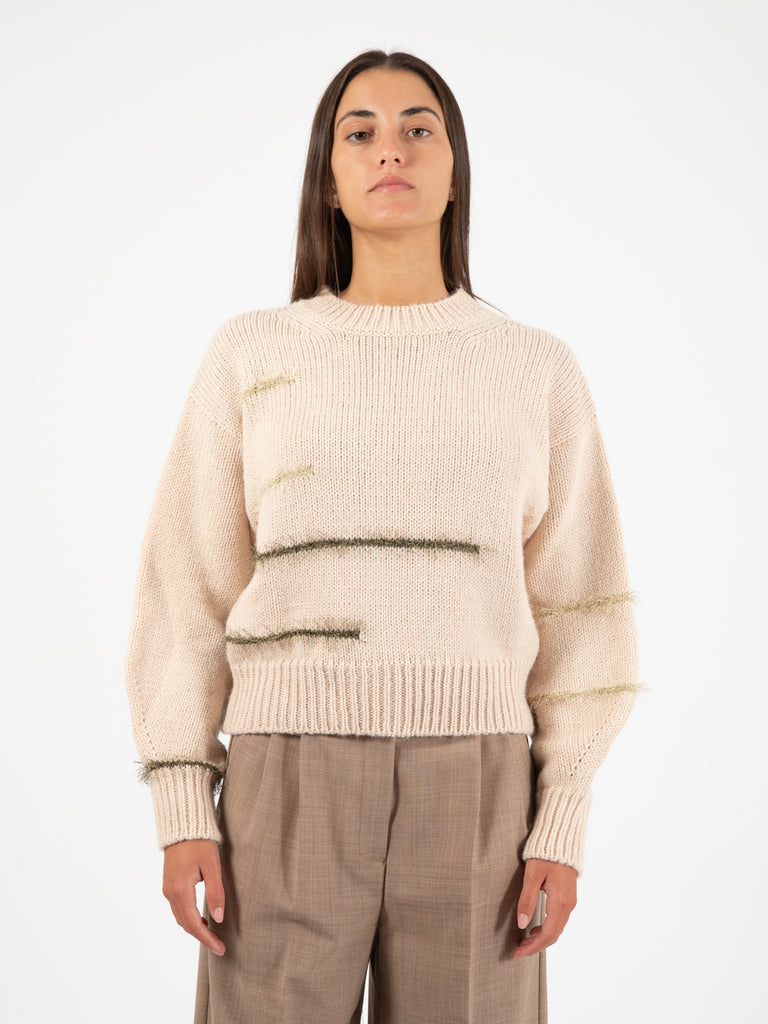 ALYSI - Maglione frizzy knit girocollo gesso