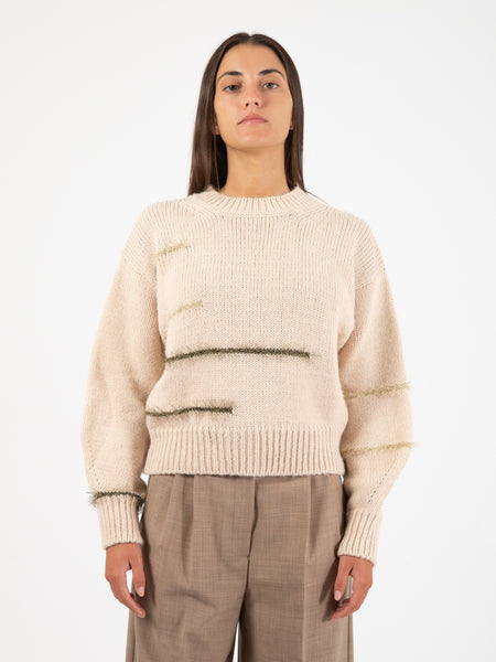 Maglione frizzy knit girocollo gesso