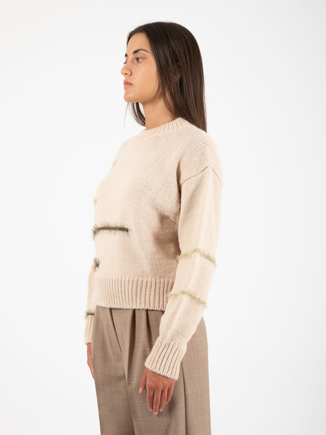 Maglione frizzy knit girocollo gesso