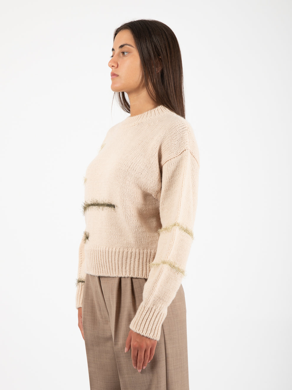 Maglione frizzy knit girocollo gesso
