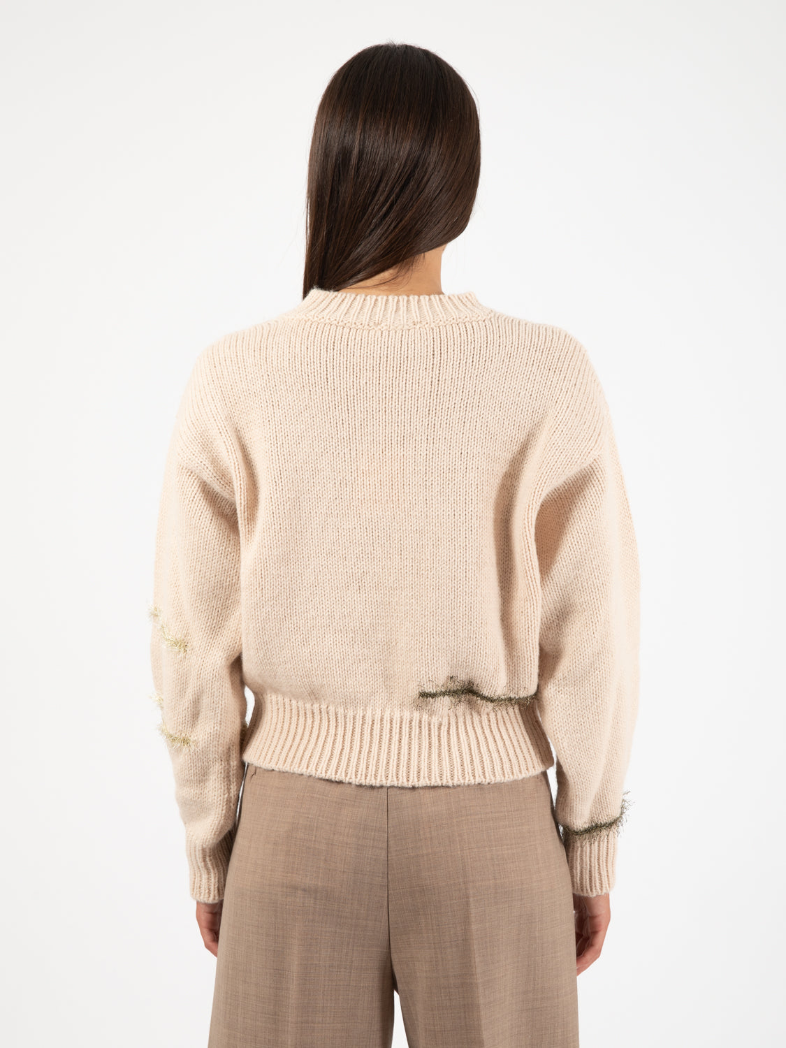 Maglione frizzy knit girocollo gesso
