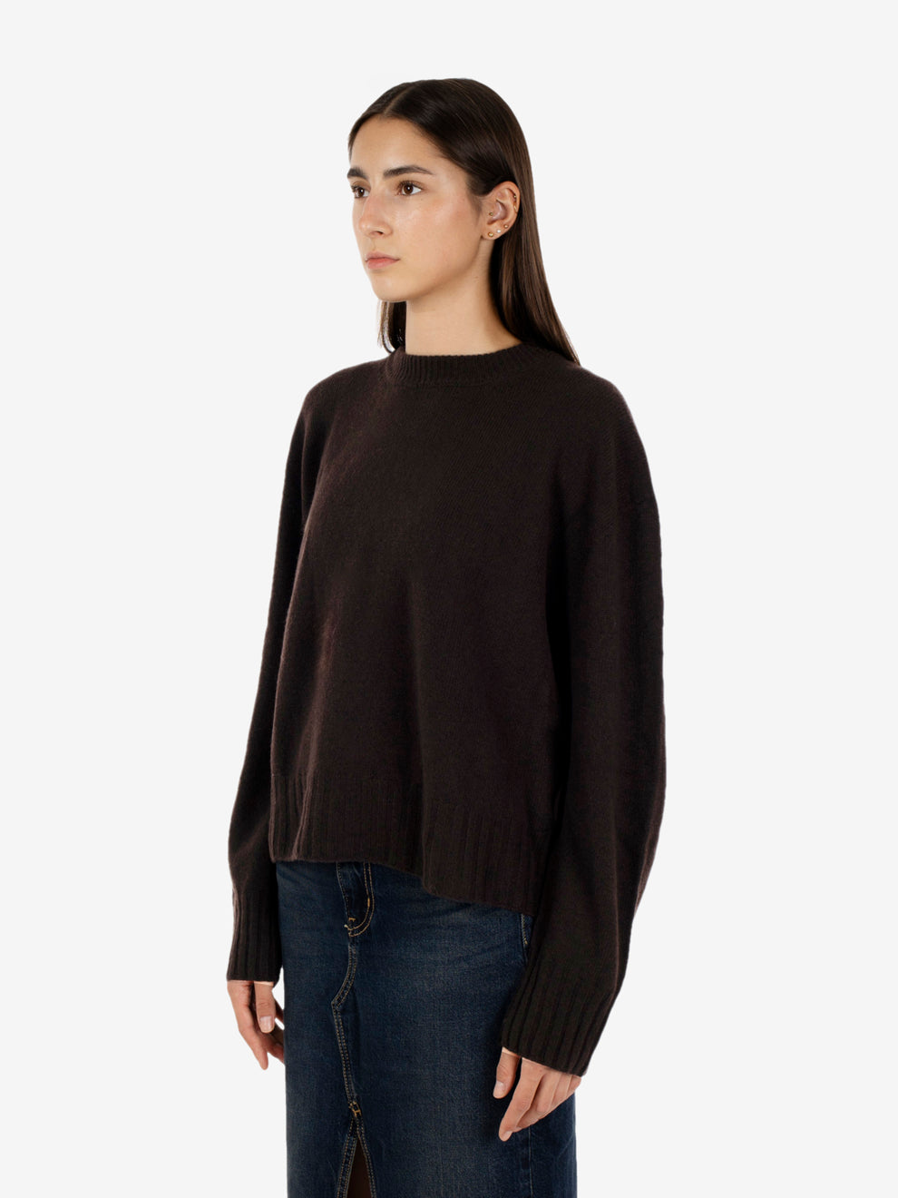 Maglione girocollo cachemire cacao