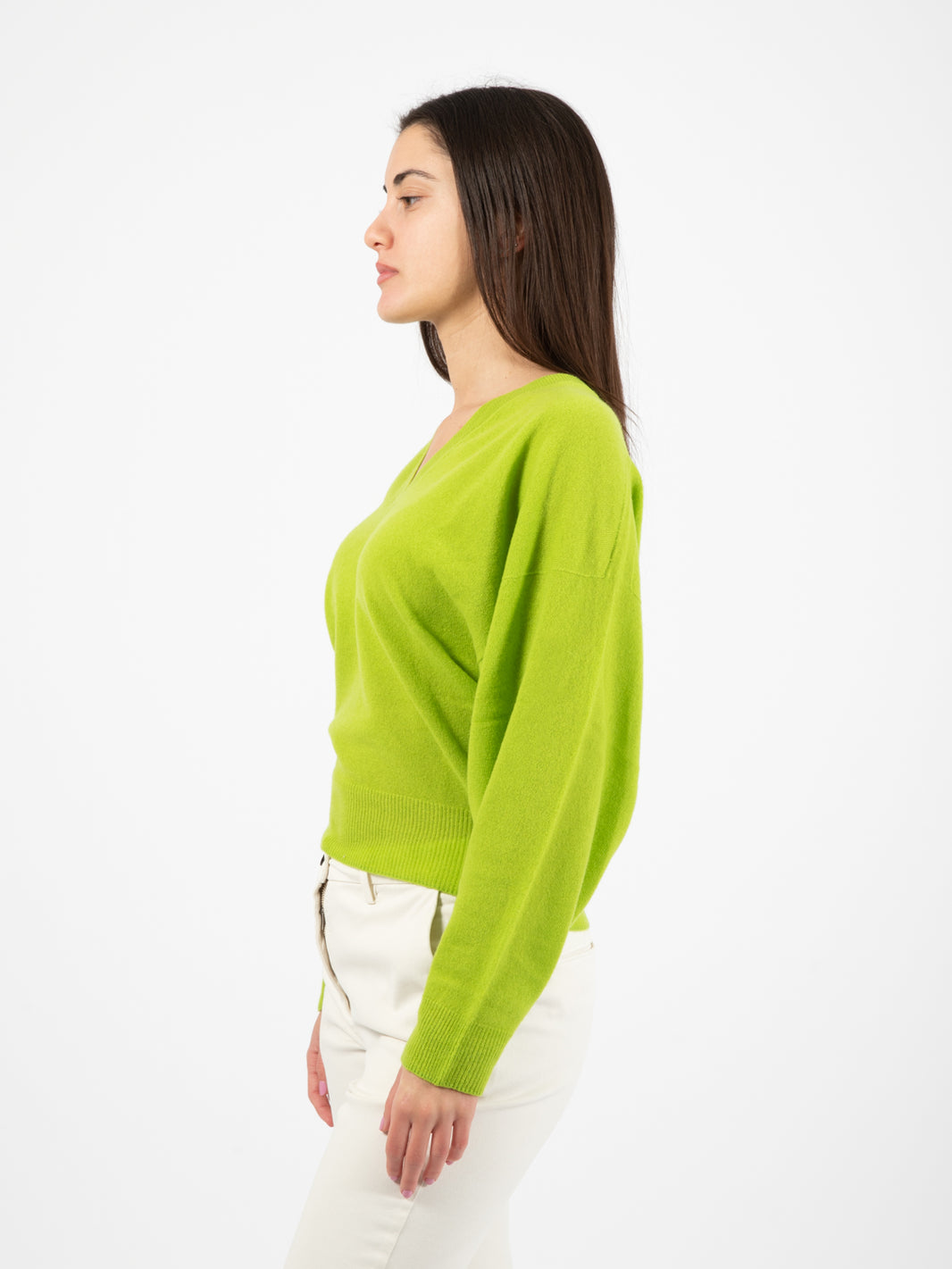 Maglione morbido scollo a V verde