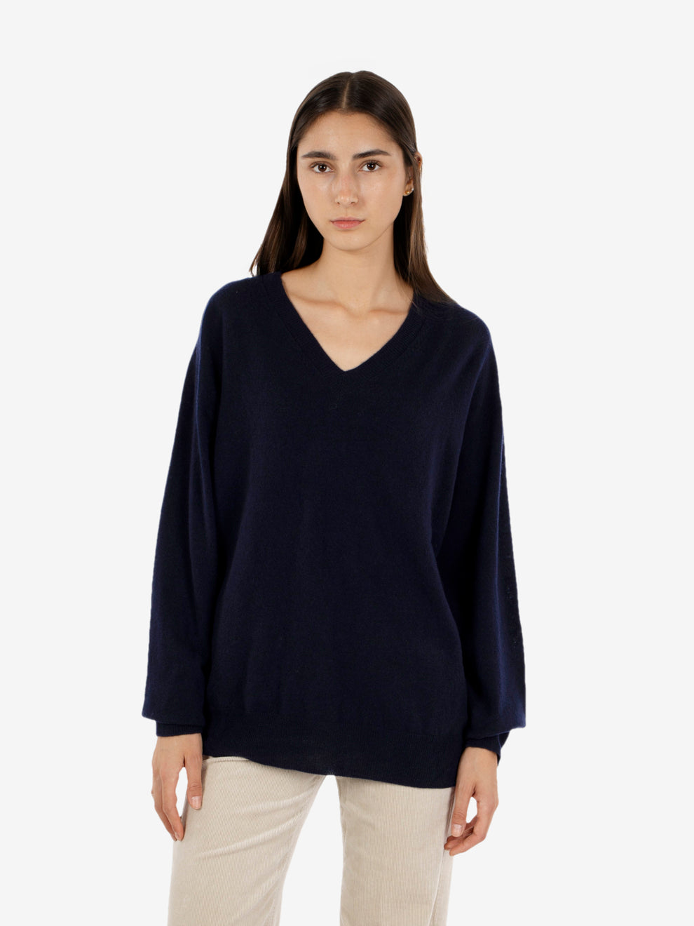 Maglione scollo V cachemire notte