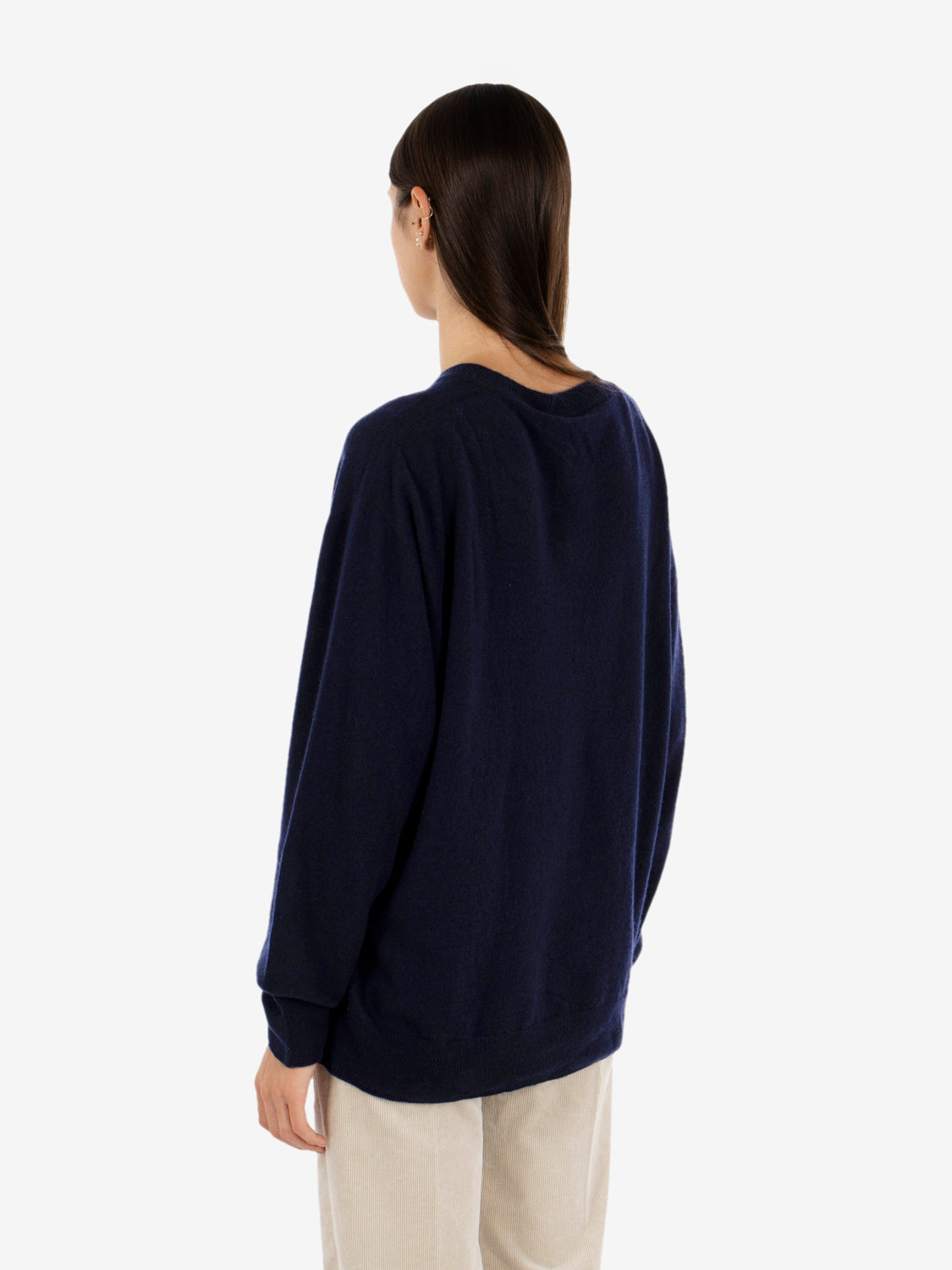 Maglione scollo V cachemire notte