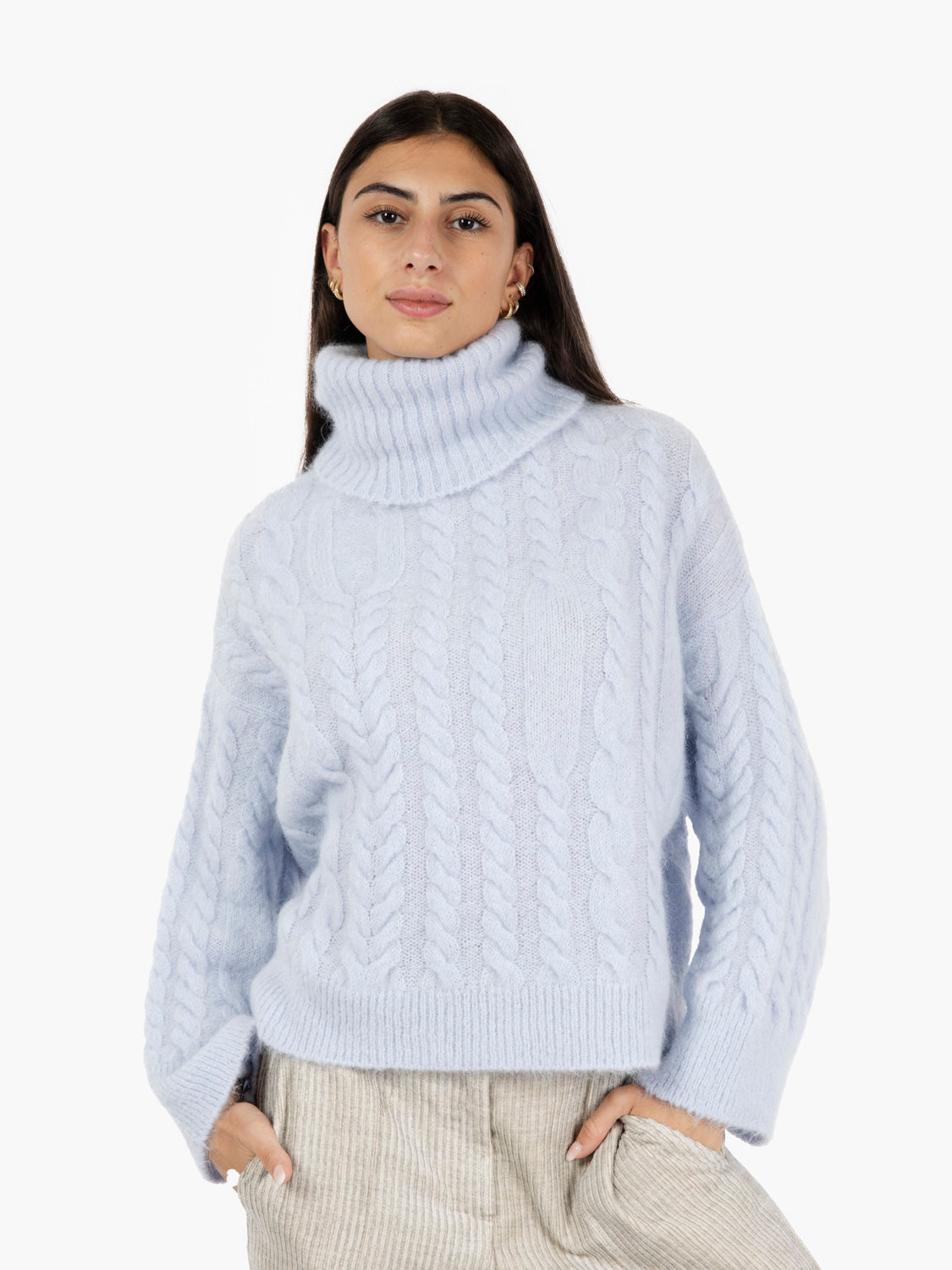 Super mohair turtleneck sweater in dusty pink