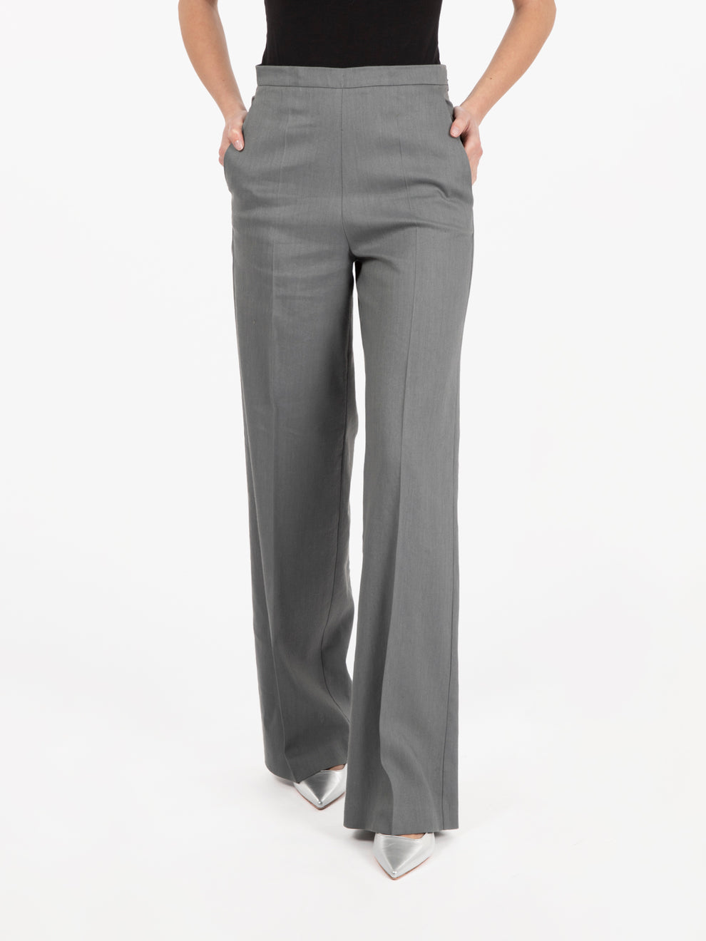 Pantalone ampio in lino stretch fumo