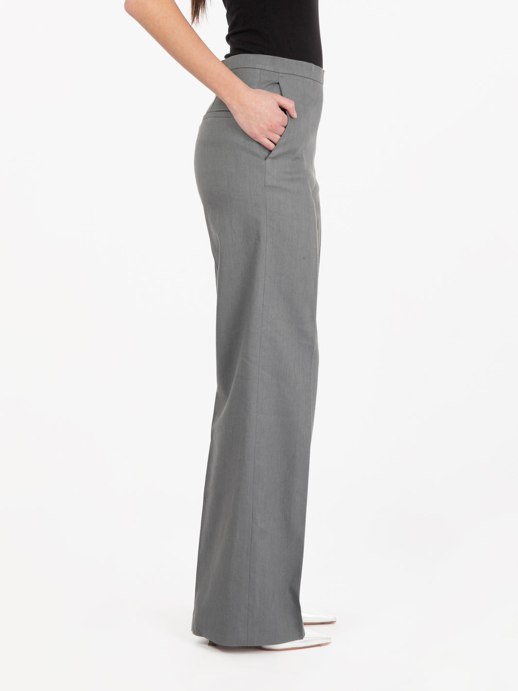 Pantalone ampio in lino stretch fumo
