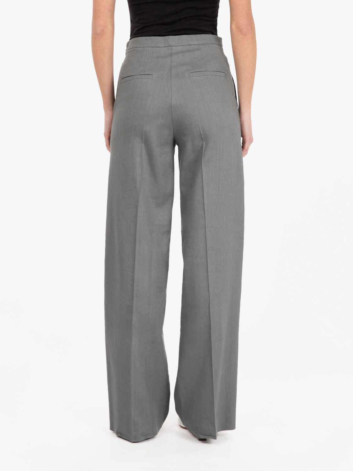 Pantalone ampio in lino stretch fumo