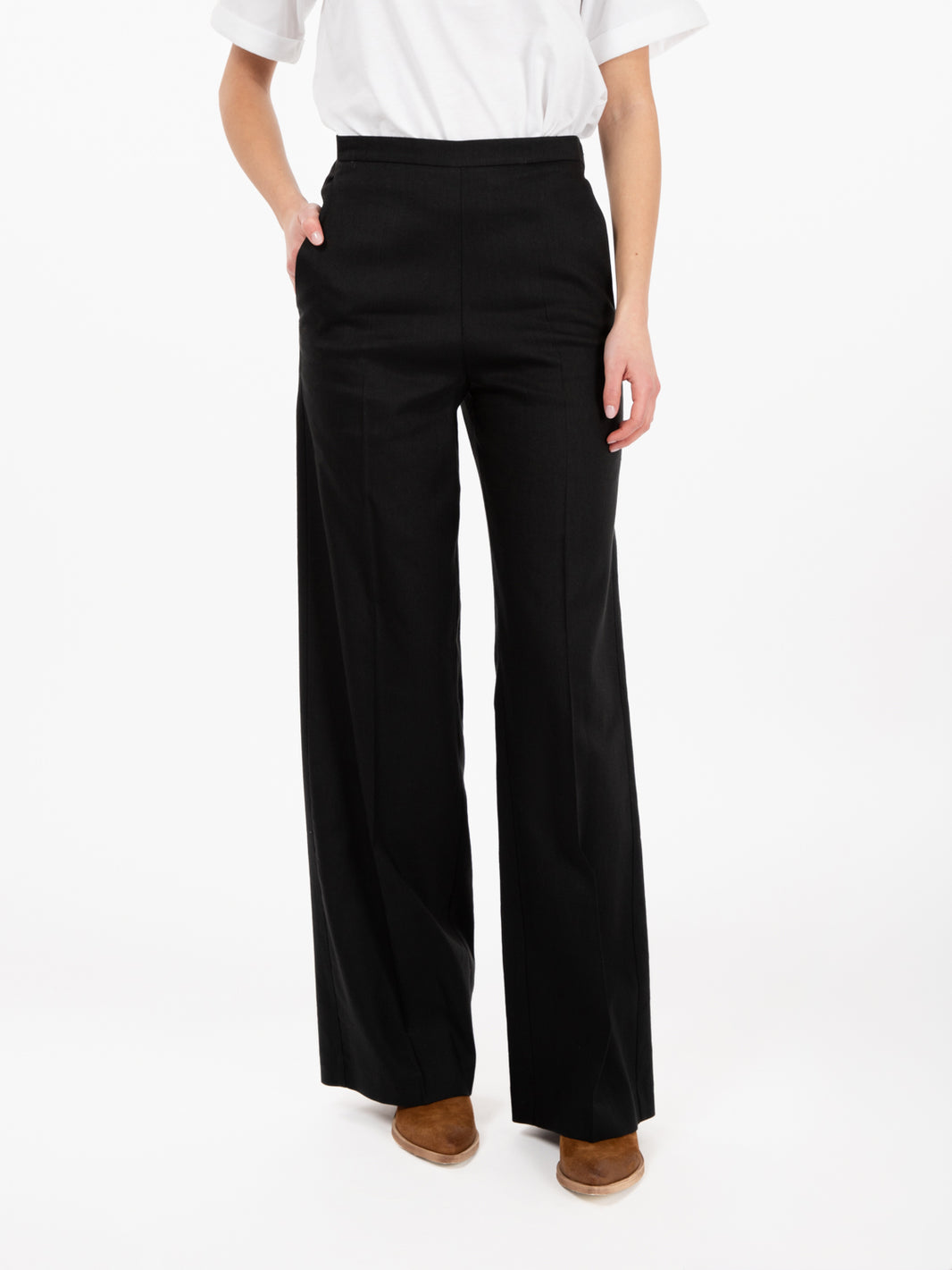 Pantalone ampio in lino stretch nero