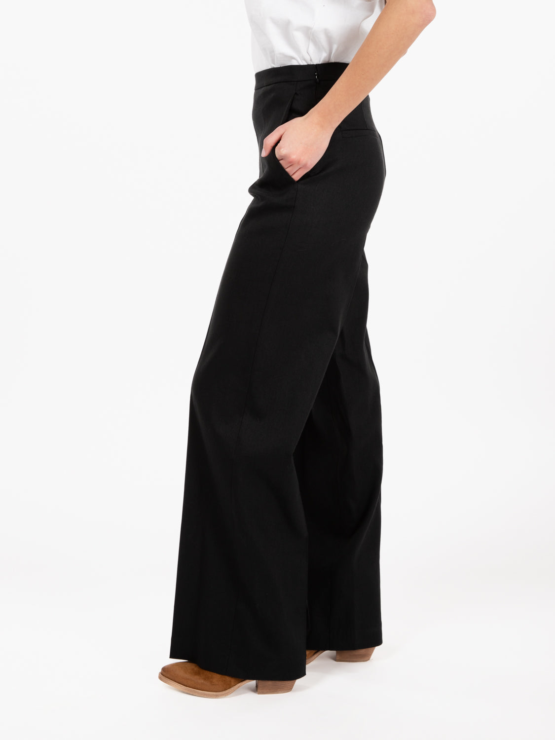 Pantalone ampio in lino stretch nero