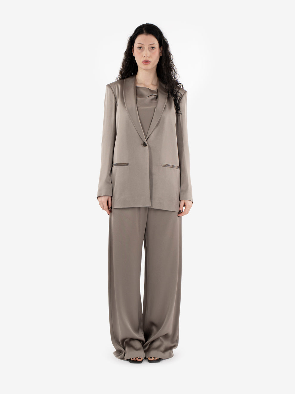 Pantalone fluido satin taupe
