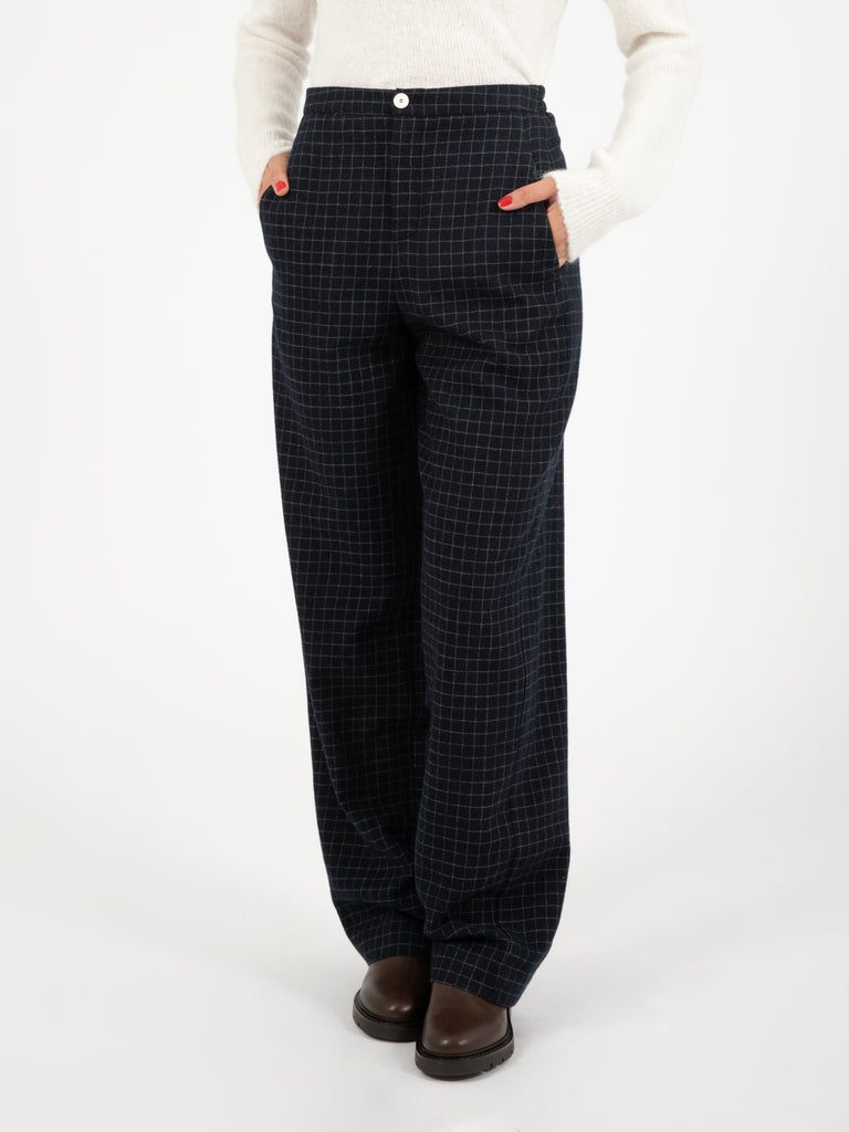 ALYSI - Pantalone in lana check inchiostro