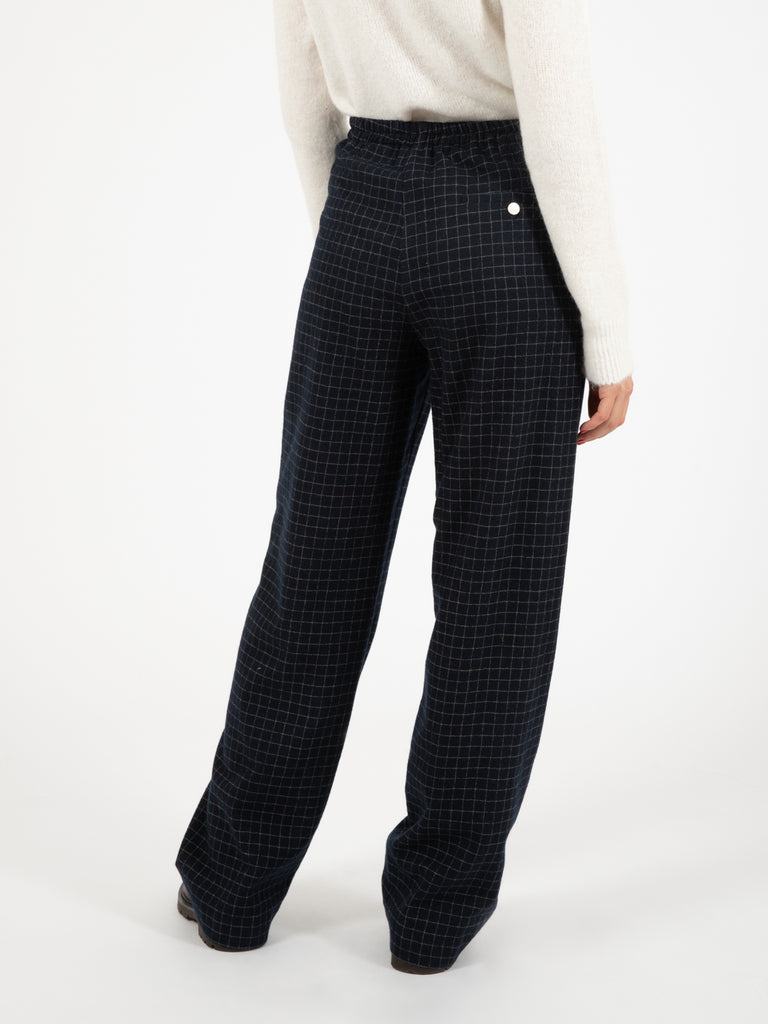 ALYSI - Pantalone in lana check inchiostro