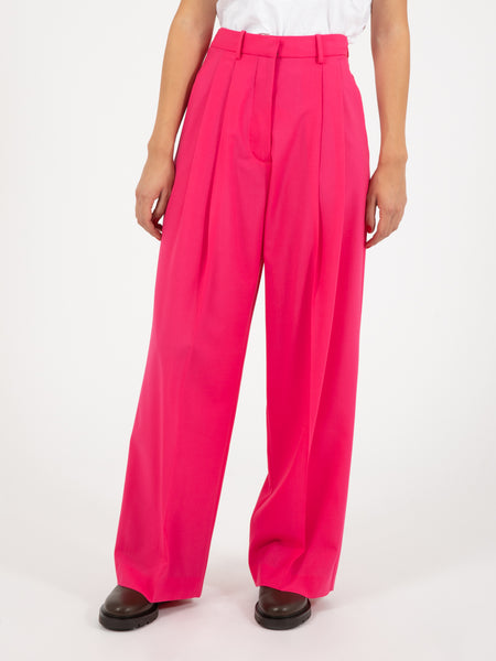Pantaloni palazzo in tela di lana pink