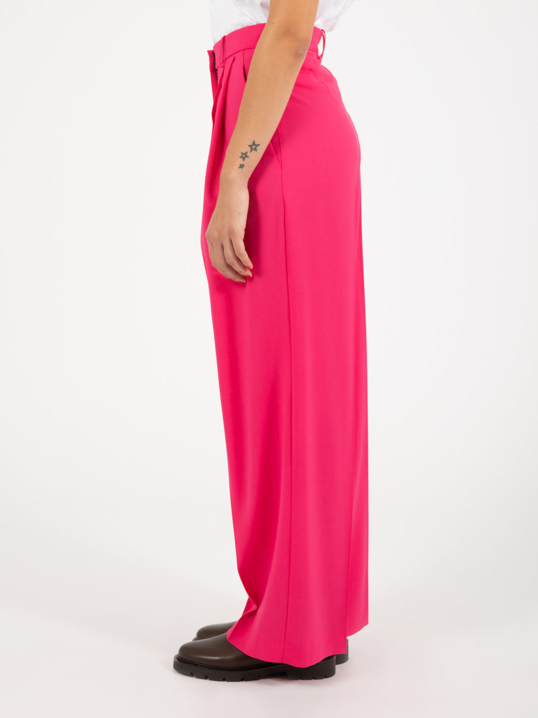 Pantaloni palazzo in tela di lana pink