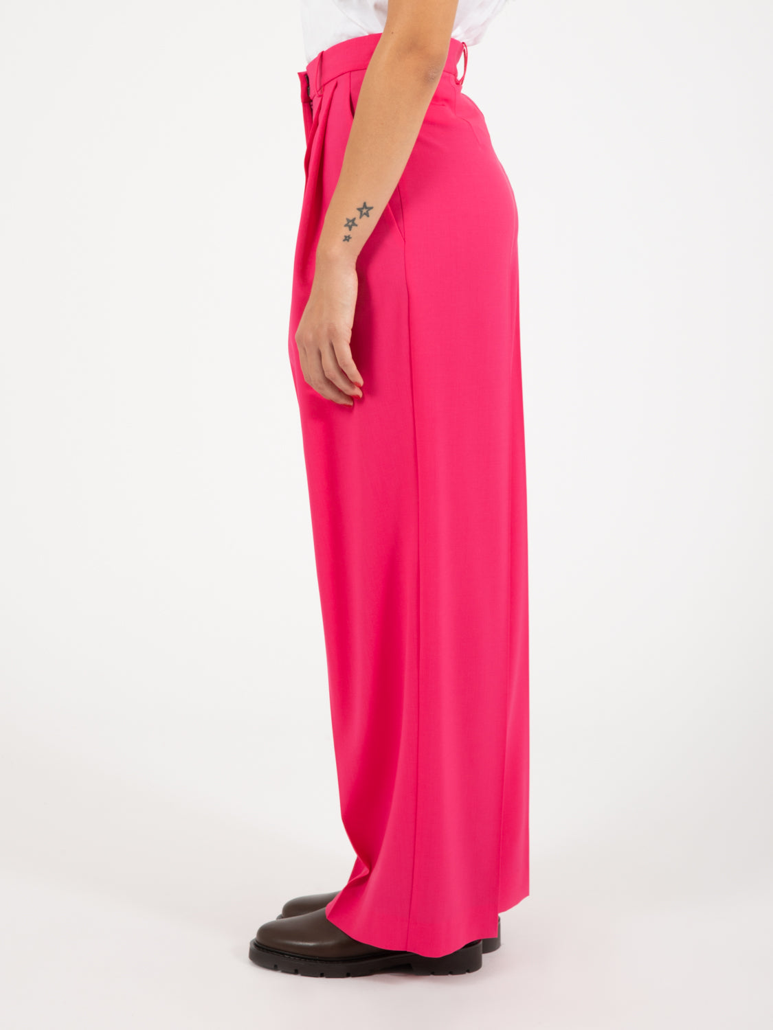 Pantaloni palazzo in tela di lana pink