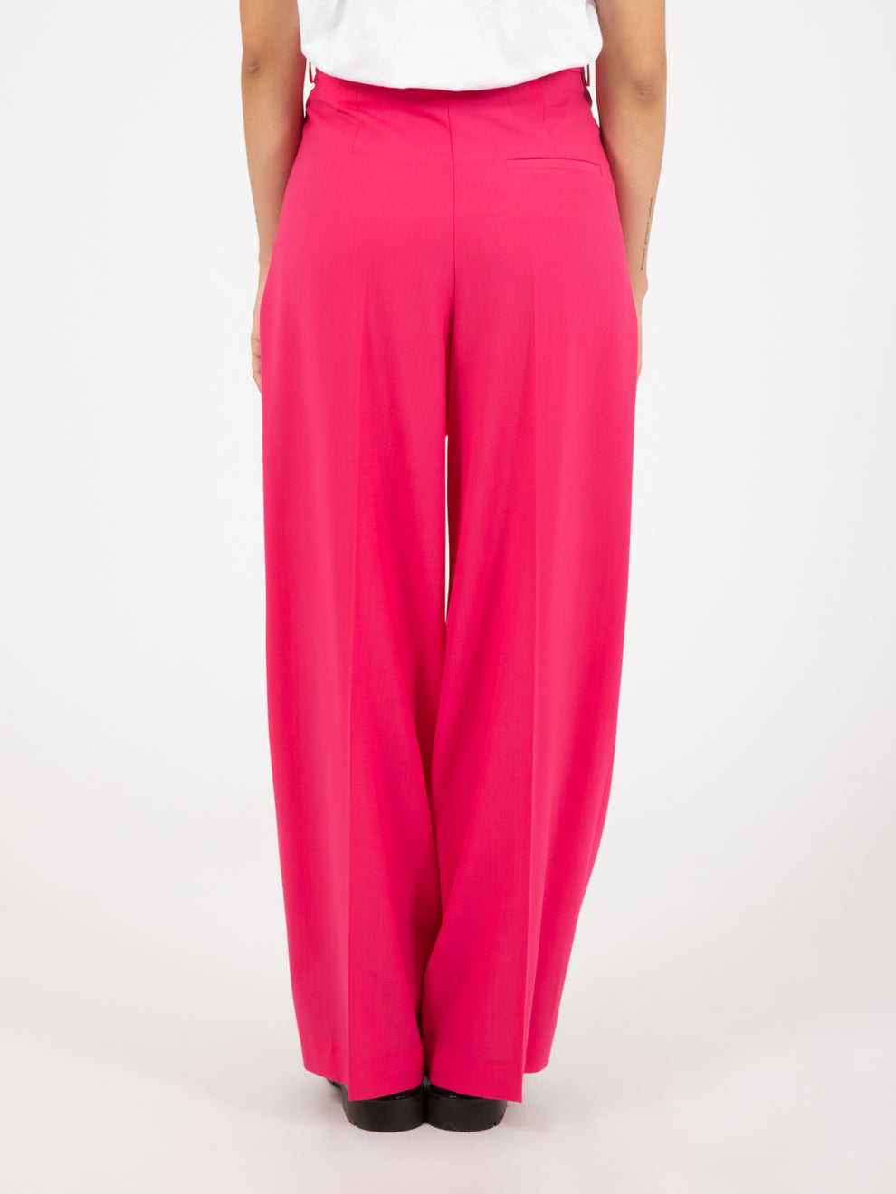 Pantaloni palazzo in tela di lana pink
