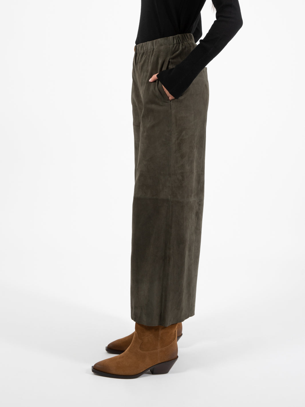 Pantalone morbido in suede  piombo