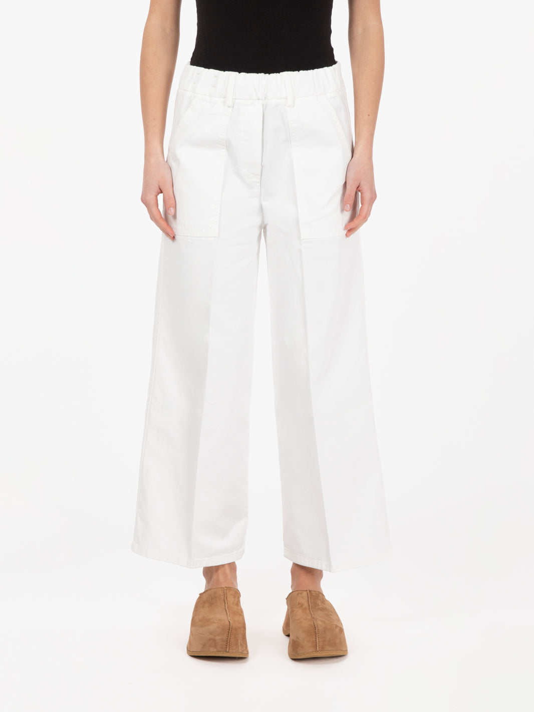 Pantalone wide gabardine bianco