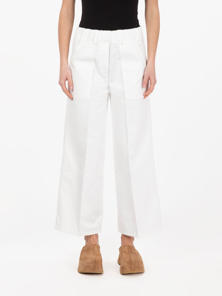 ALYSI - Pantalone wide gabardine bianco