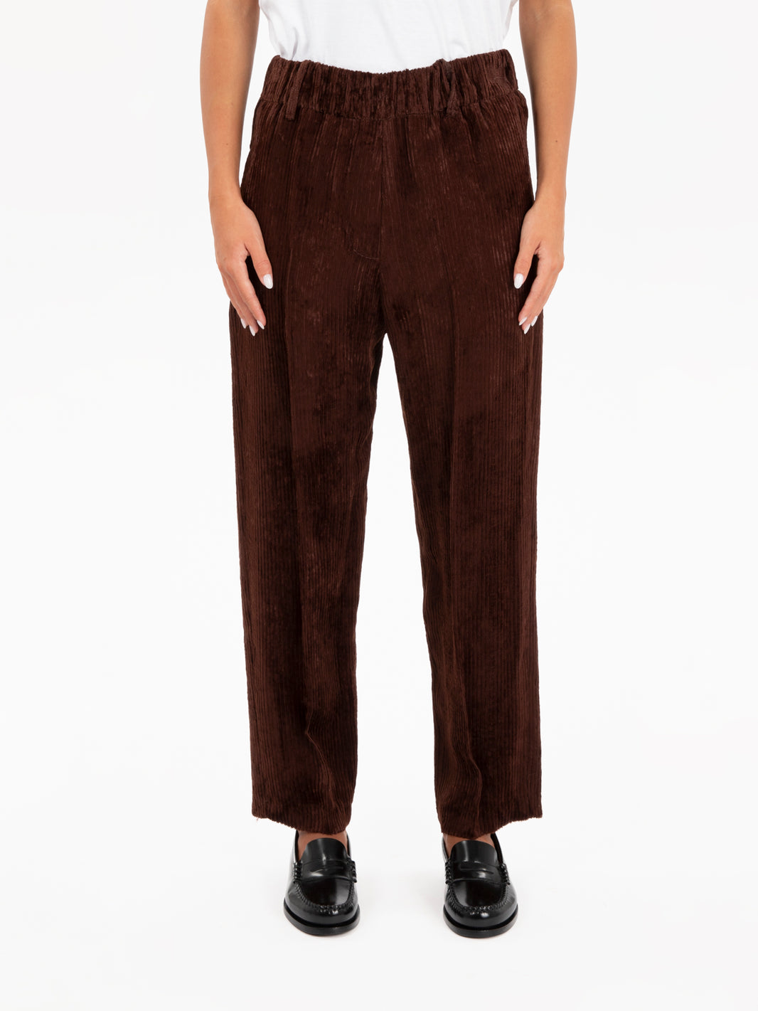 Pantaloni a coste velvet marrone