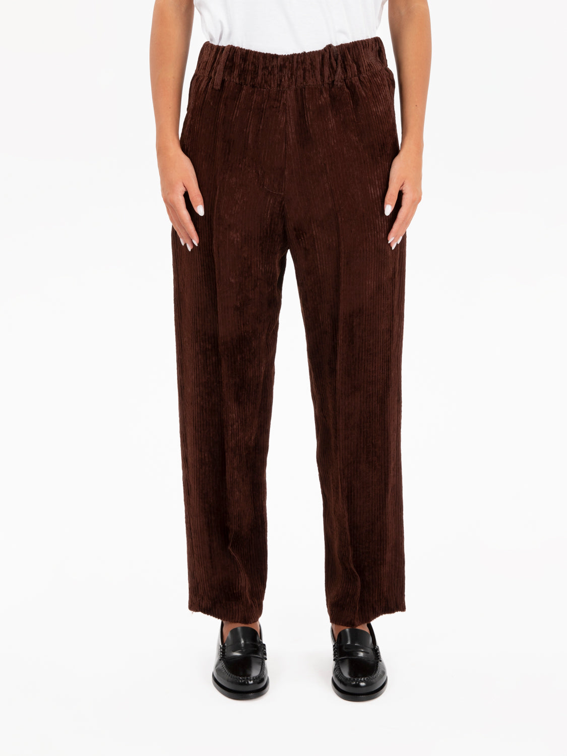 Pantaloni a coste velvet marrone