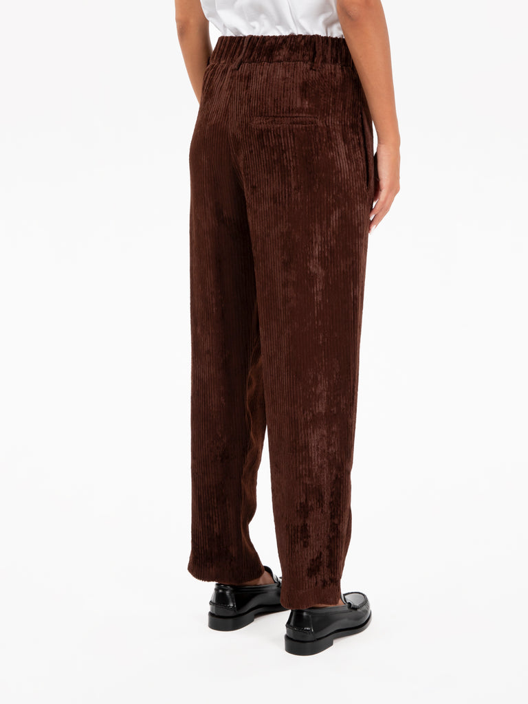 ALYSI - Pantaloni a coste velvet marrone