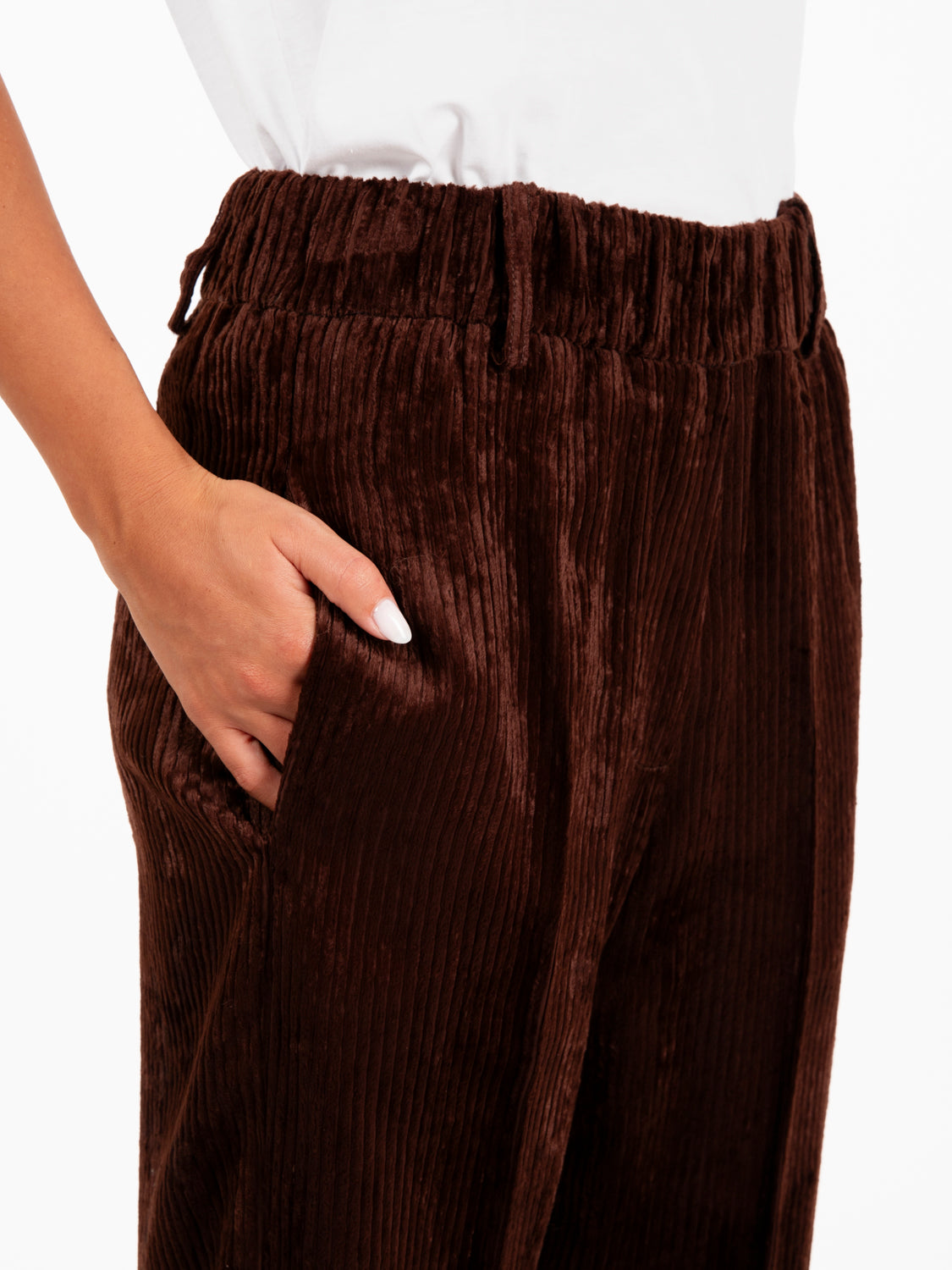 Pantaloni a coste velvet marrone