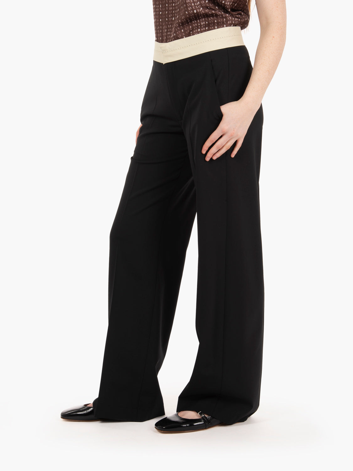 Pantaloni di lana ampi nero