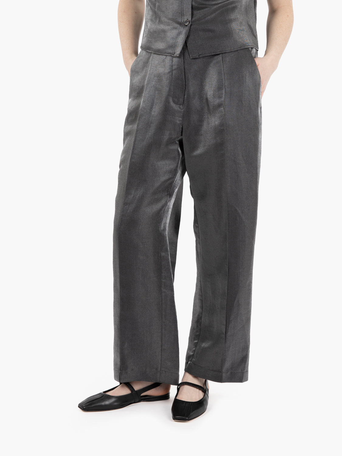 Pantaloni dritti in lino cristallo carbone