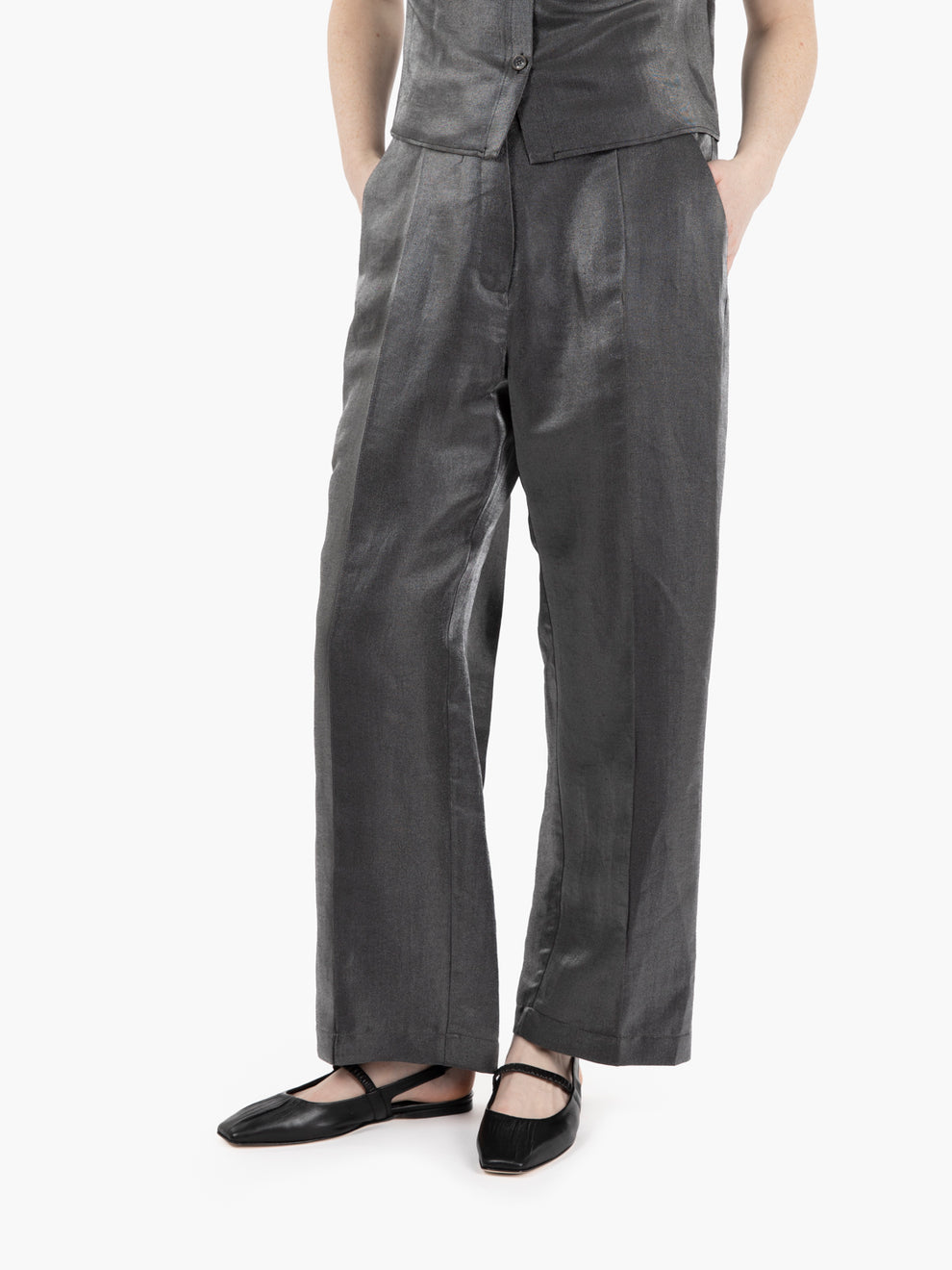 Pantaloni dritti in lino cristallo carbone