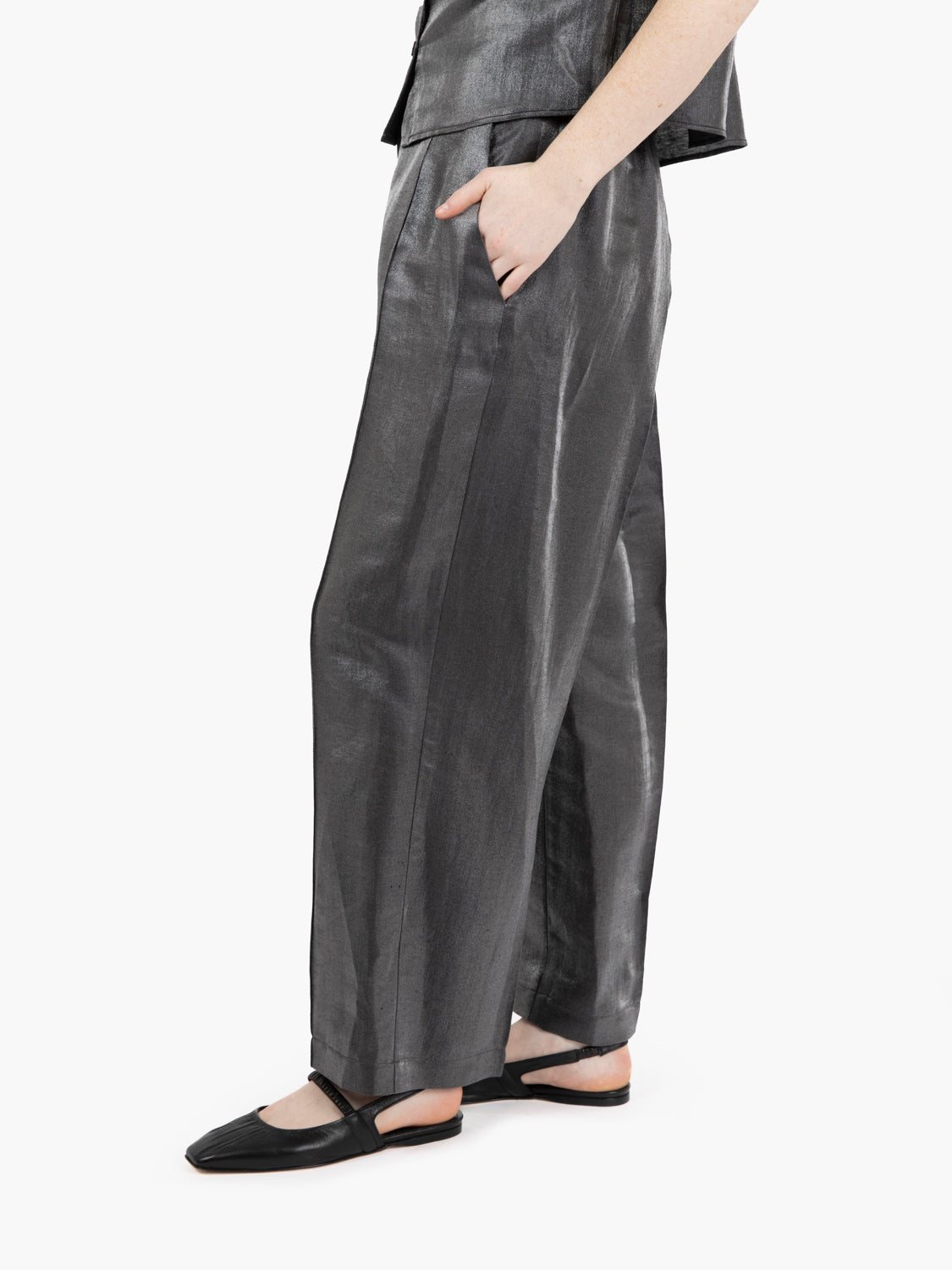 Pantaloni dritti in lino cristallo carbone