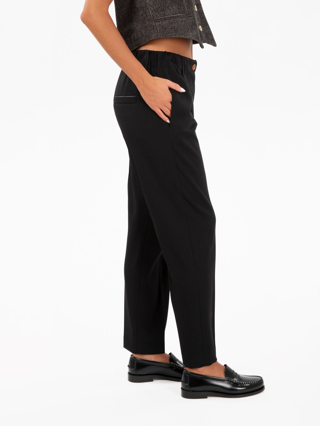 Pantaloni in lana con vita elastica nero