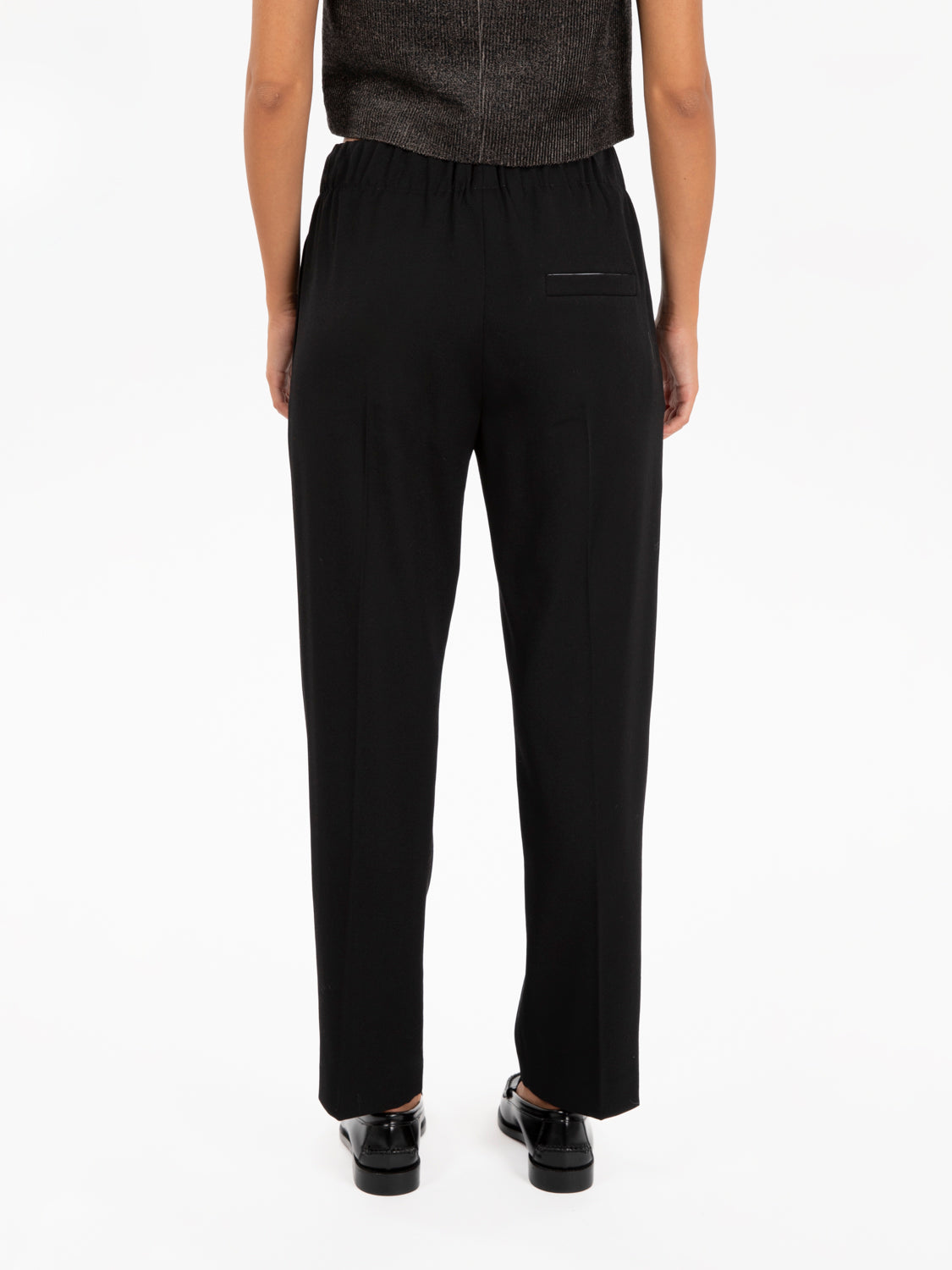 Pantaloni in lana con vita elastica nero