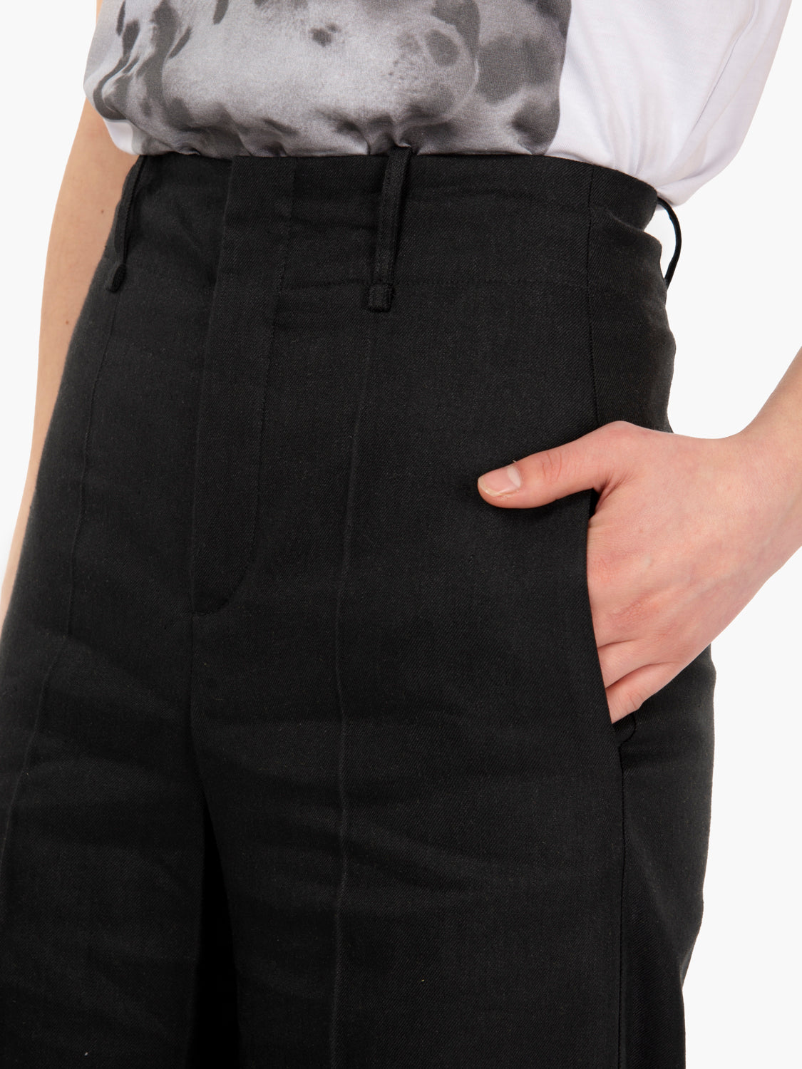 Pantaloni in lino stretch svasati neri