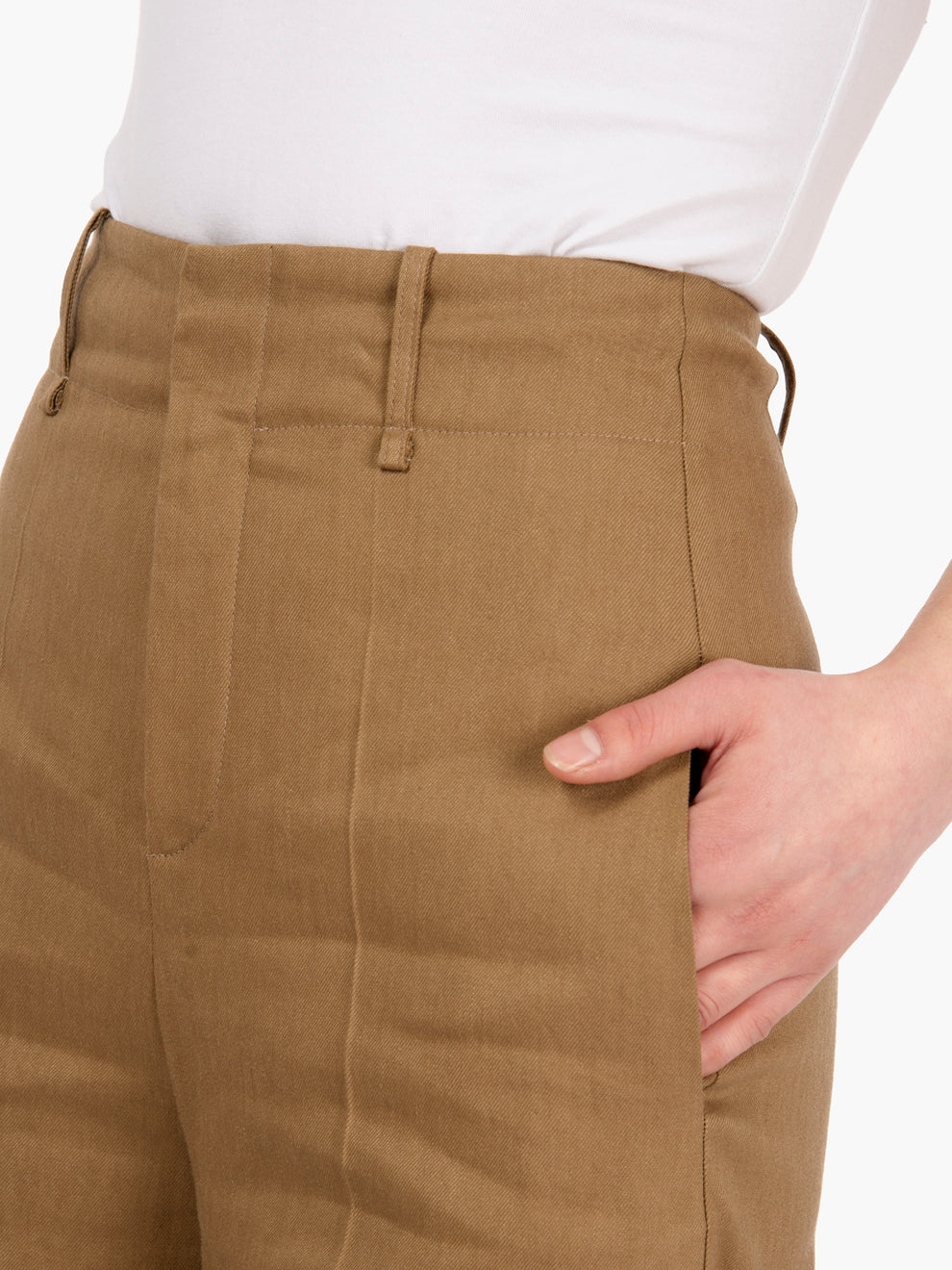 Pantaloni in lino stretch svasati noce