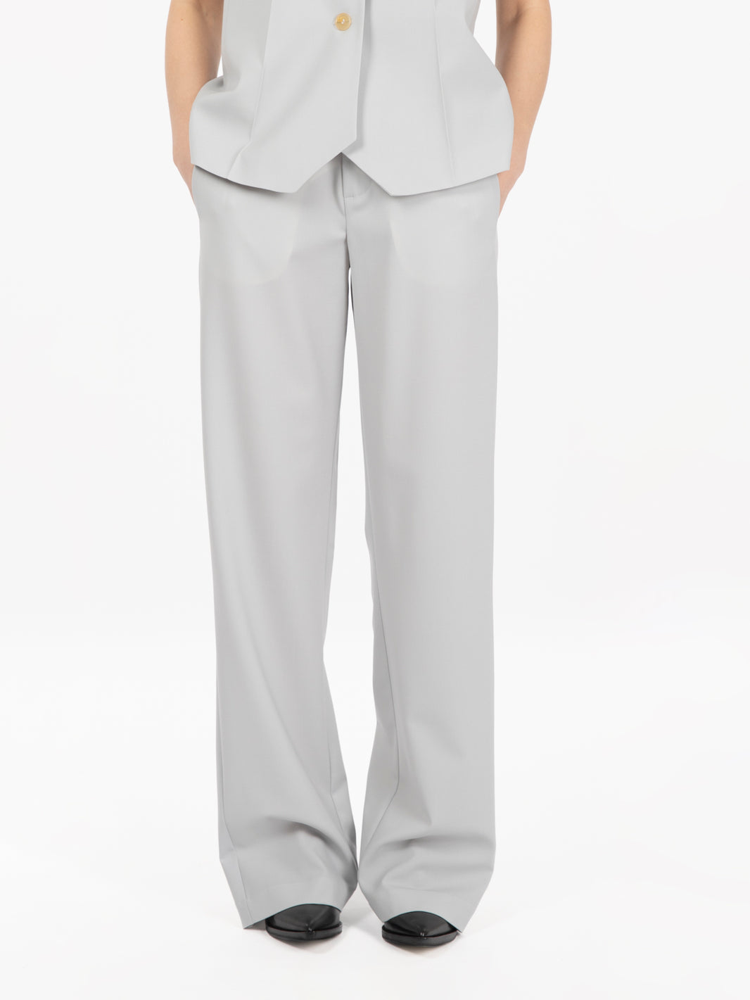 Pantaloni in tela di lana perla