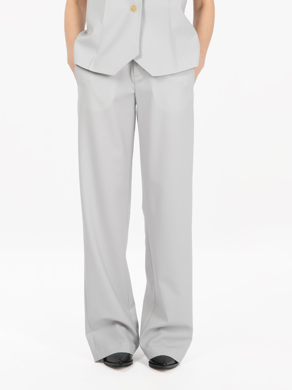 Pantaloni in tela di lana perla