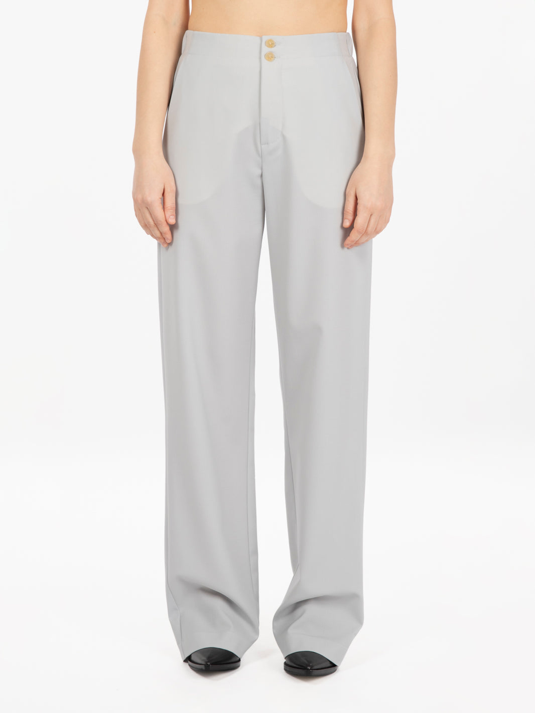 Pantaloni in tela di lana perla