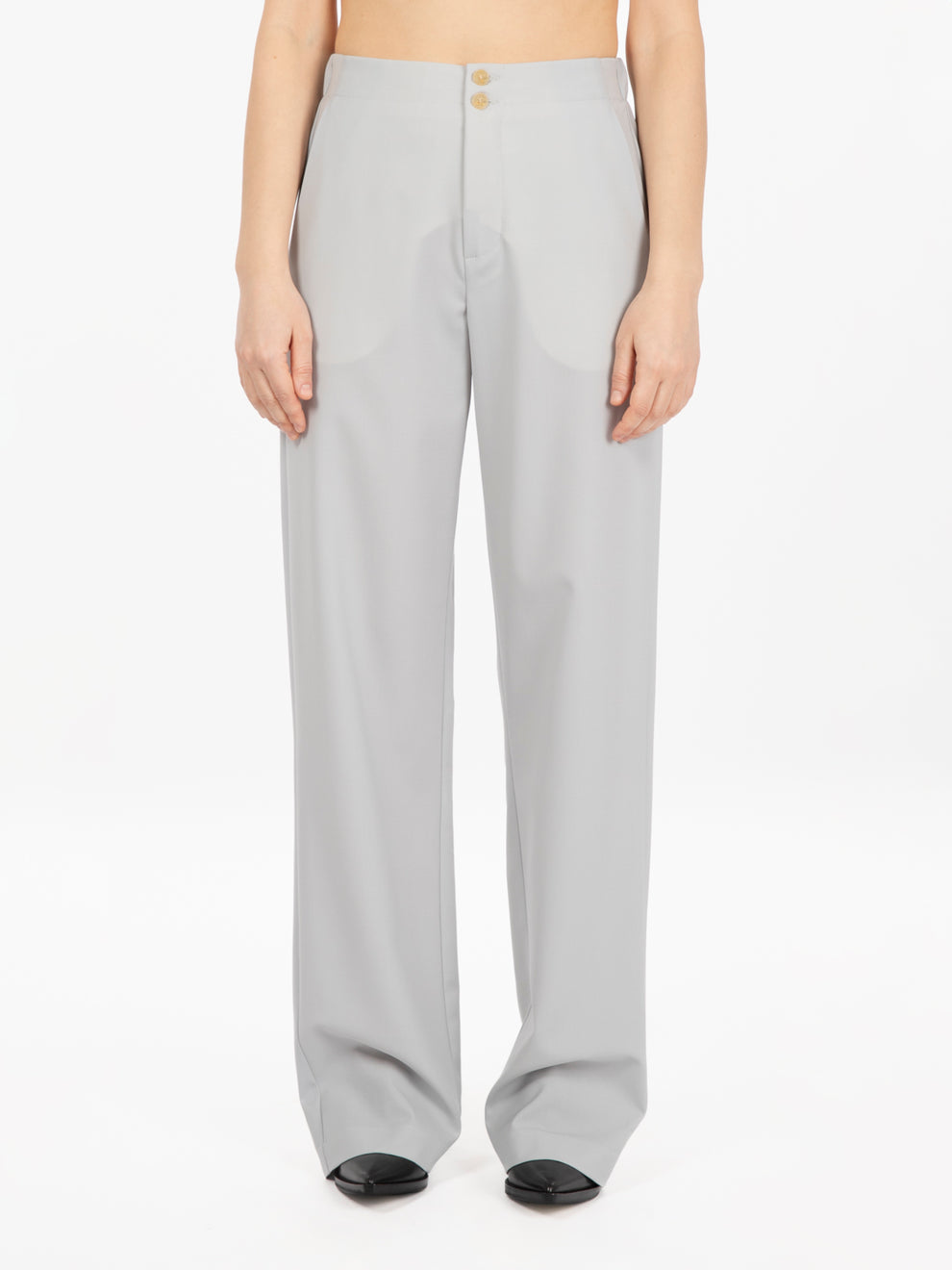 Pantaloni in tela di lana perla